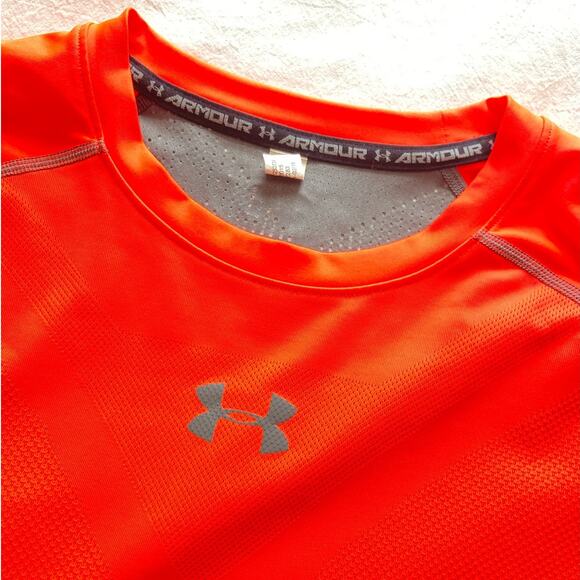 UNDER ARMOUR Heat Gear Armour Vent Short Sleeve Compression T-Shirt Neon Orange - Picture 7 of 7